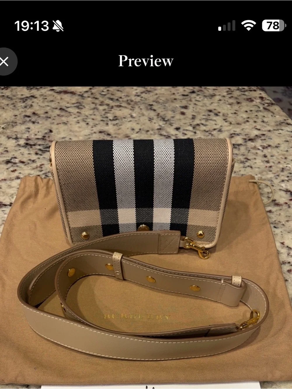 Burberry Tan Check Crossbody with Leather Strap